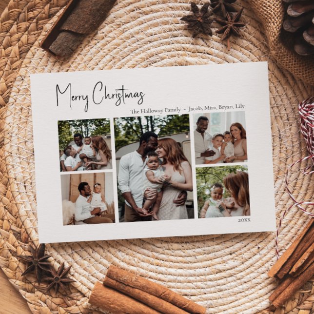 Modern Christmas Script Five-Photo Holiday Card (Creator Uploaded)