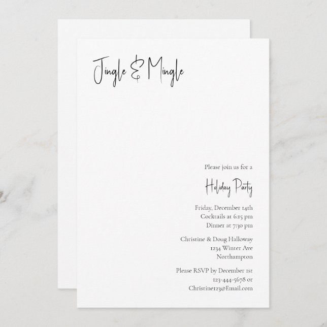 Modern Christmas Script Jingle and Mingle Invitation (Front/Back)