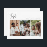 Modern Christmas Script Joyful Three-Photo Holiday Card<br><div class="desc">This modern Christmas script joyful three-photo holiday card is perfect for your minimalist shabby chic boho black and white holiday greeting. The minimal whimsical handwritten calligraphy is delicate and rustic while staying classy and elegant. The design reflects a simple all-white winter day and evokes memories of a more simplistic life....</div>