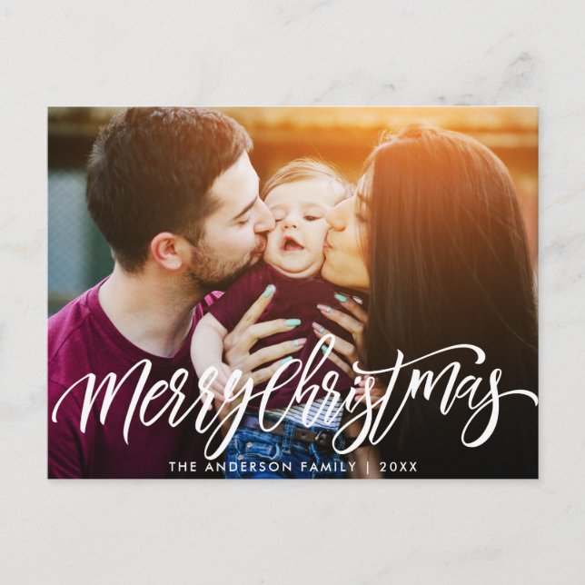 modern christmas script overlay photo card (Front)