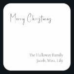 Modern Christmas Script Square Family Gift Sticker<br><div class="desc">This modern Christmas script square family gift sticker is perfect for your minimalist shabby chic boho black and white holiday present. The minimal whimsical handwritten calligraphy is delicate and rustic while staying classy and elegant. The design reflects a simple all-white winter day and evokes memories of a more simplistic life....</div>