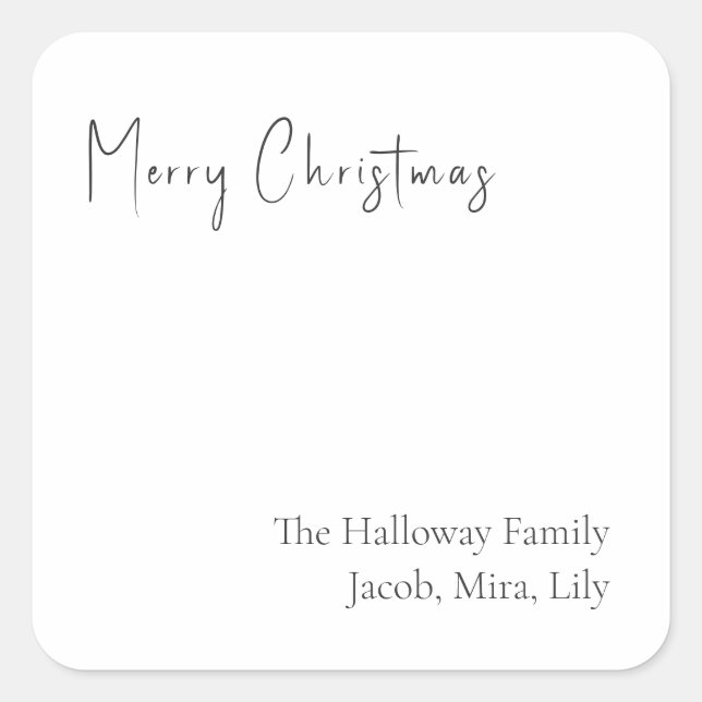Modern Christmas Script Square Family Gift Sticker (Front)