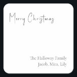 Modern Christmas Script Square Family Gift Sticker<br><div class="desc">This modern Christmas script square family gift sticker is perfect for your minimalist shabby chic boho black and white holiday present. The minimal whimsical handwritten calligraphy is delicate and rustic while staying classy and elegant. The design reflects a simple all-white winter day and evokes memories of a more simplistic life....</div>