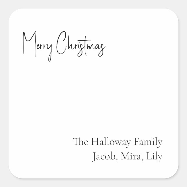 Modern Christmas Script Square Family Gift Sticker (Front)