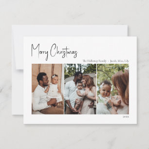 Modern Christmas Script Three-Photo Holiday Card