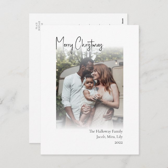 Modern Christmas Script Vertical Faded Photo Holid Holiday Postcard (Front/Back)