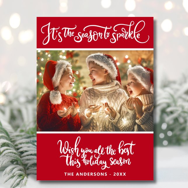 Modern Christmas Season To Sparkle Red Holiday Card (Creator Uploaded)