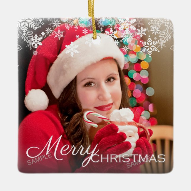 Modern Christmas Season's Greeting Gifts Ceramic Ornament (Front)