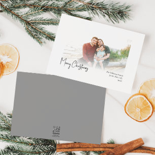 Modern Christmas Silver Faded Photo Holiday Card