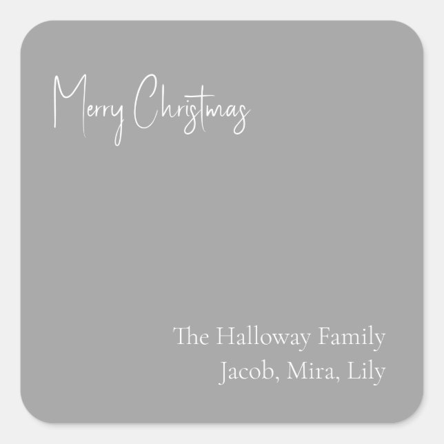 Modern Christmas Silver Square Family Gift Sticker (Front)