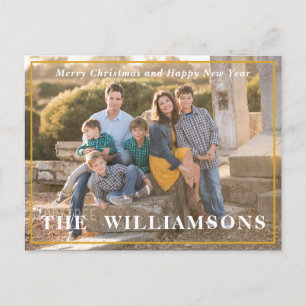 Modern Christmas Simple Family Photo Last Name Holiday Postcard