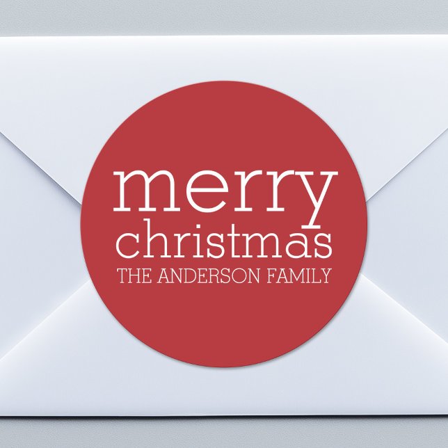 Modern Christmas - Simply Red and White Classic Round Sticker (Custom Sticker for Party Favors or Envelopes)