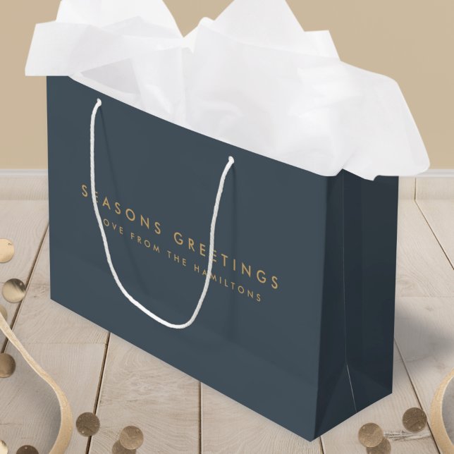 Modern Christmas | Slate Gray and Gold Minimal Large Gift Bag (Creator Uploaded)