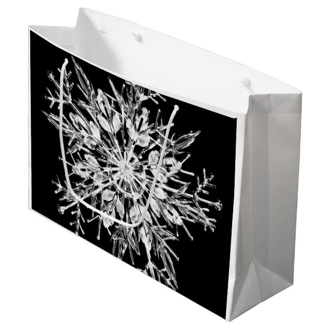 Modern Christmas Snowflake Black And White Large Gift Bag (Front Angled)