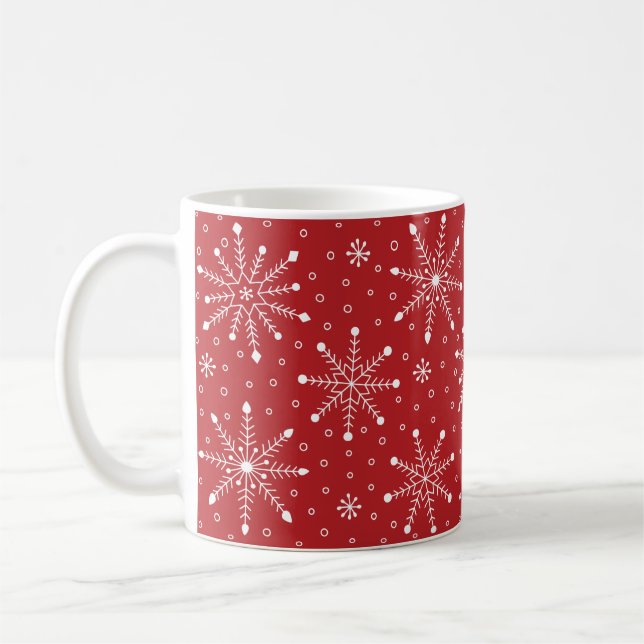 Modern Christmas Snowflake Red and White Festive Coffee Mug (Left)