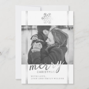 Modern Christmas Snowflake White and Silver Holiday Card