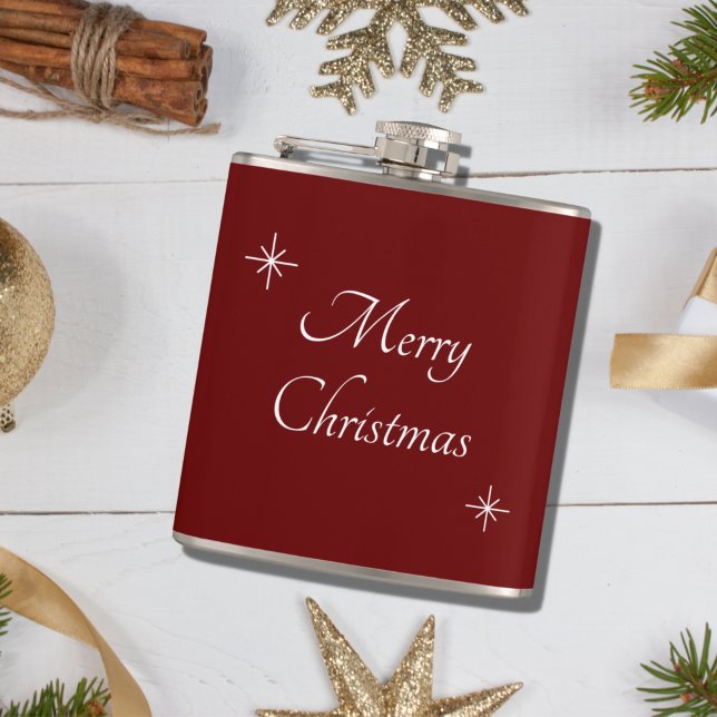 Modern Christmas Snowflakes Elegant Script Red Hip Flask (Creator Uploaded)