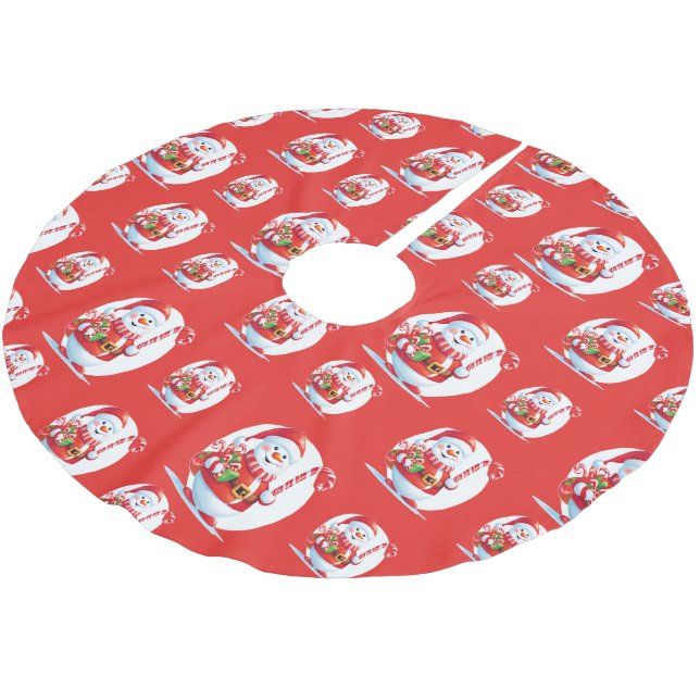 Modern Christmas snowman Xmas tree Pattern Brushed Polyester Tree Skirt (Angled)