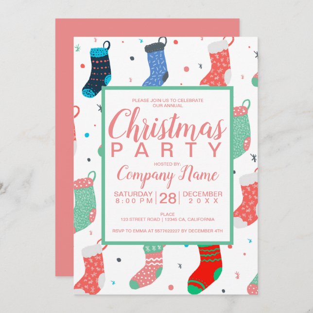 Modern christmas socks illustration pattern script invitation (Front/Back)