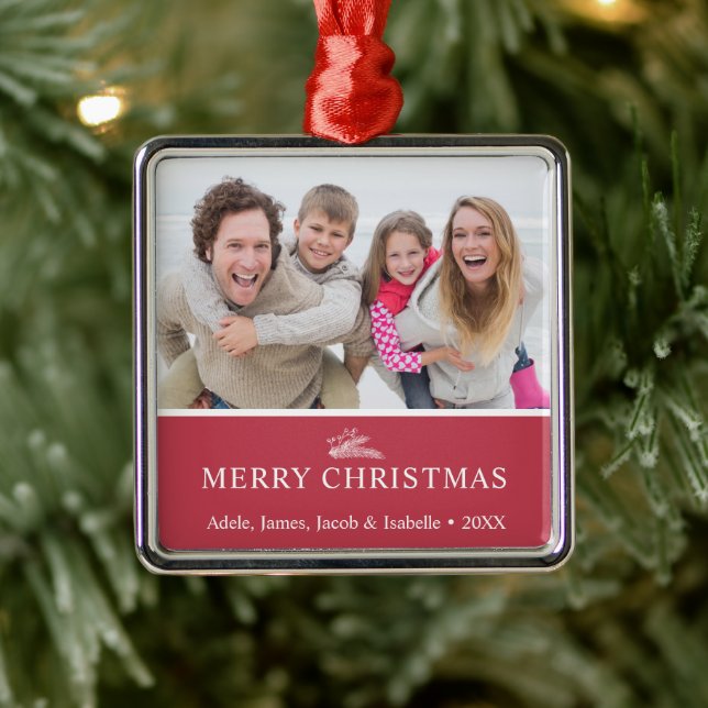 Modern Christmas Sprig Berries Photo Red Metal Tree Decoration (Tree)