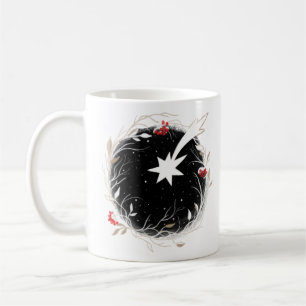 Modern Christmas Star Berries Wreath Coffee Mug