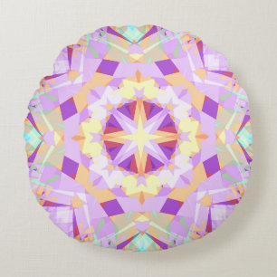 Modern Christmas Star Festive Purple Gold Yellow Round Cushion