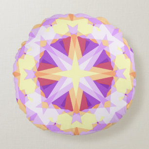 Modern Christmas Star Festive Purple Gold Yellow Round Cushion