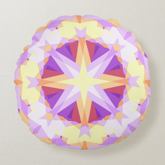Modern Christmas Star Festive Purple Gold Yellow Round Cushion (Front)