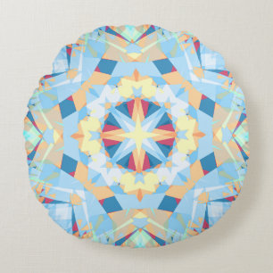 Modern Christmas Star Winter Blue Gold Yellow Round Cushion