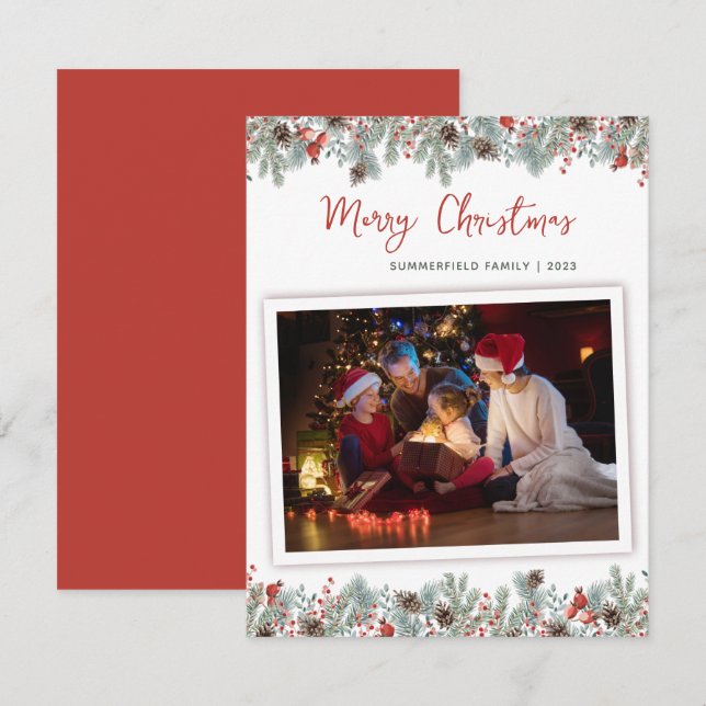 Modern Christmas Stylish Family Photo Card (Front/Back)