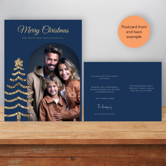 Modern Christmas Stylish Minimalist photo Family  Postcard (Creator Uploaded)