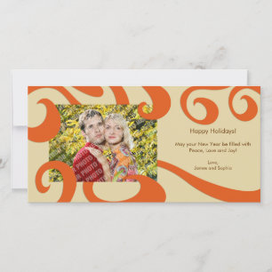 Modern Christmas Swirls Photo Card- Orange Holiday Card