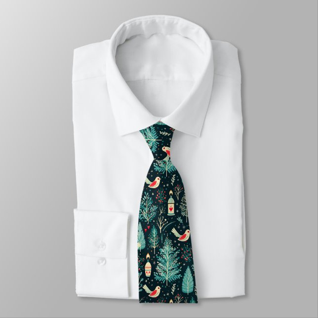 Modern Christmas Symbols Pattern Tie (Tied)