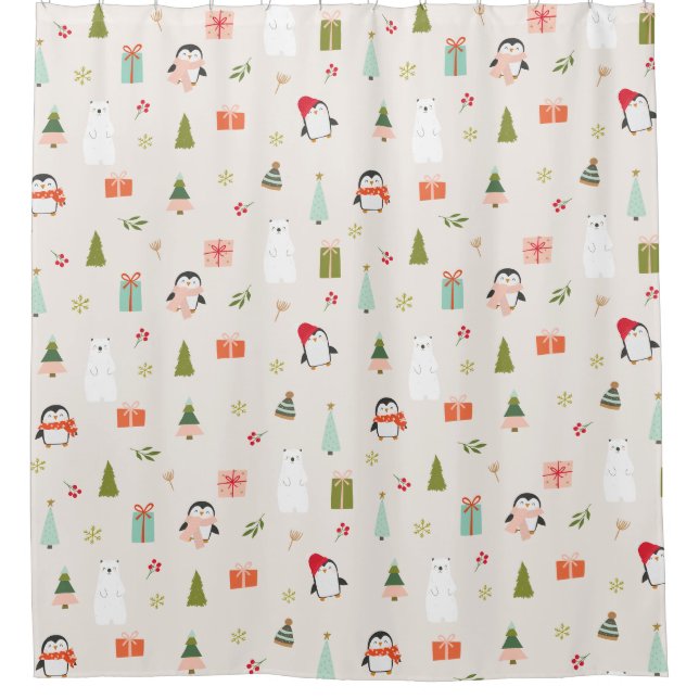 Modern Christmas Symbols Shower Curtain (Front)