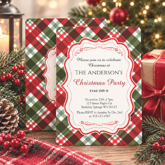 Modern Christmas Tartan Plaid & Bible Verse Party Invitation