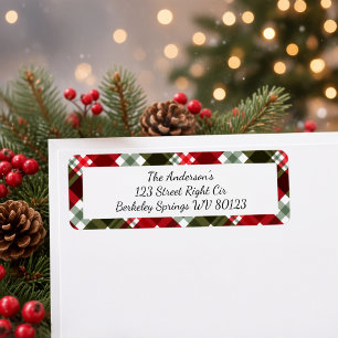 Modern Christmas Tartan Plaid Return Address