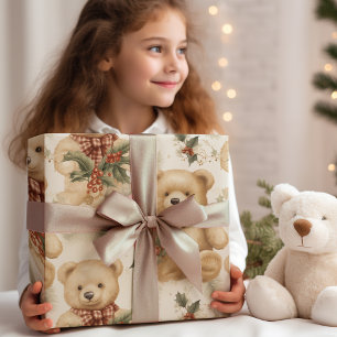 Modern Christmas Teddy Bears  Wrapping Paper Sheet