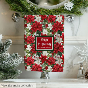 Modern Christmas Towels Custom Name Floral Touch