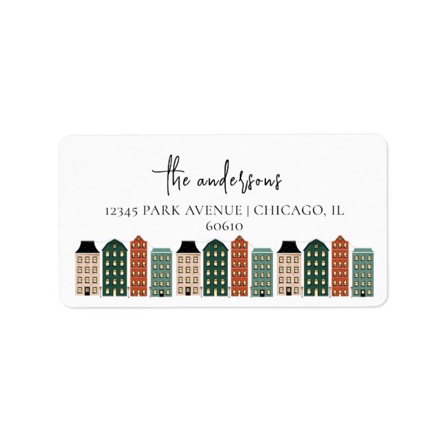 Modern Christmas Town Holiday Return Address Label (Front)