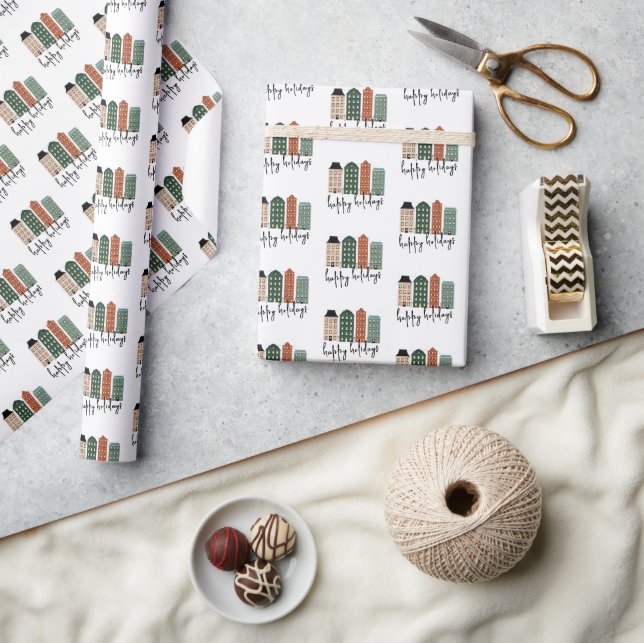 Modern Christmas Town Holiday Wrapping Paper (Crafts)