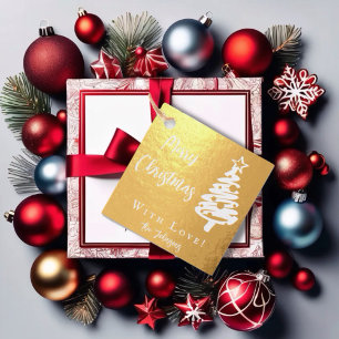 Modern christmas tree and calligraphic messages favour tags