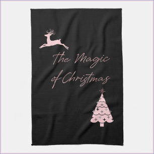 Modern Christmas Tree and Reindeer Tea Towel