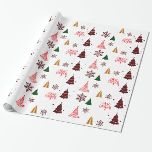Modern Christmas Tree and Snow flakes Gift Wrapping Paper