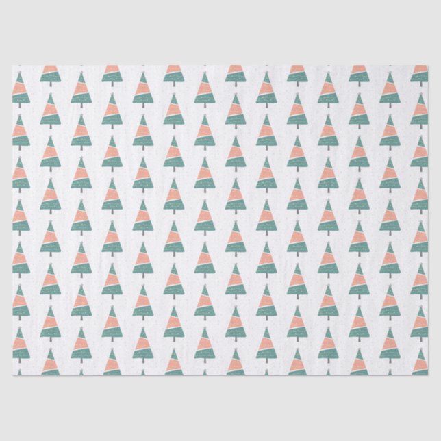 Modern Christmas Tree and Snow Pattern Tissue Paper (Front)