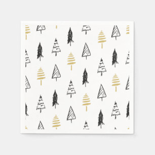 Modern Christmas Tree Black Gold Pattern Napkin