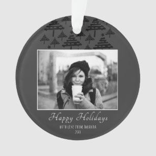 Modern Christmas Tree Black White Photo Holiday Ornament