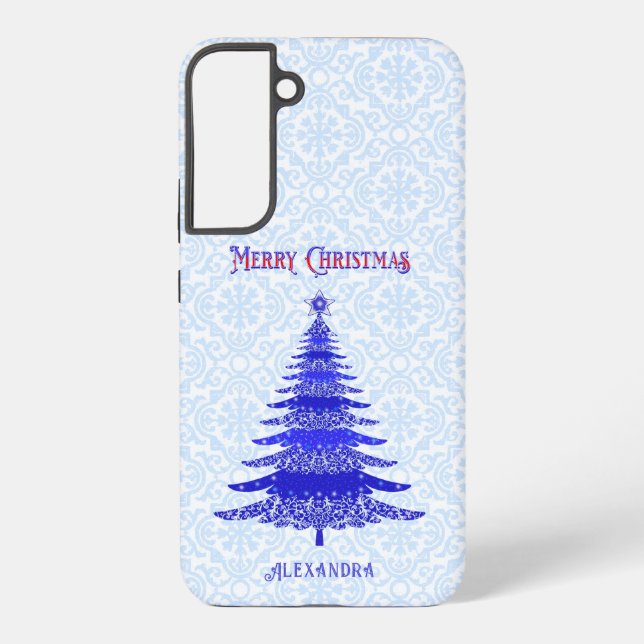 Modern Christmas Tree Blue Personalised Samsung Galaxy S22+ Case (Back)