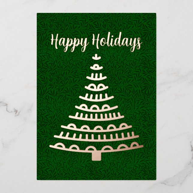 Modern Christmas Tree Business Foil Holiday Card (Front)
