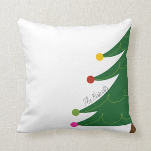 Modern Christmas Tree Custom Family Name Cushion