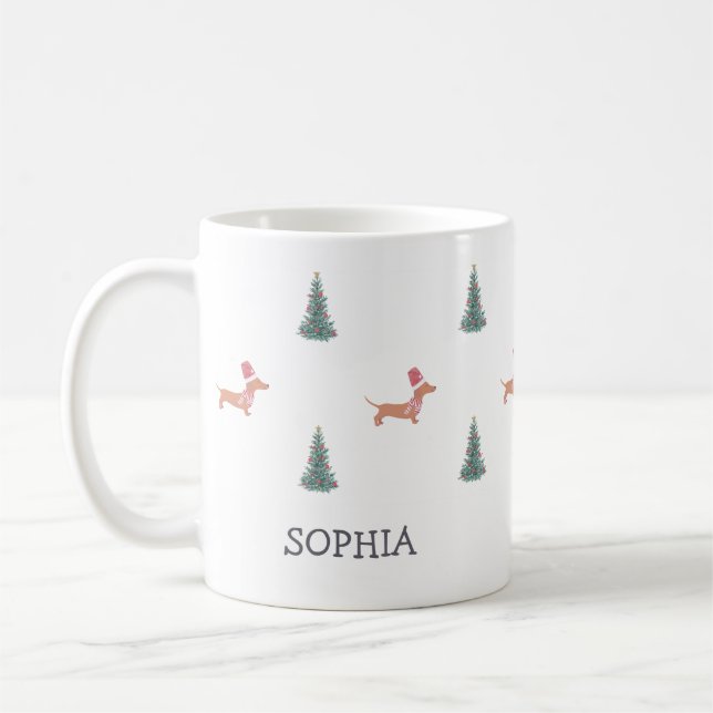 Modern Christmas Tree Dachshund Pattern  Coffee Mug (Left)